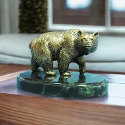 Бронзовая статуэтка «Медведь таежный» на змеевике — красивый подарок — фотография 1