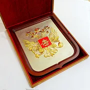 Плакетка «Герб России» из латуни и дерева — необычный подарок — фотография 9