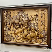 Резная картина «Гон на лося» 60×46 см — оригинальный подарок — фотография 3