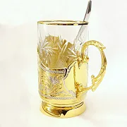 Подарочный латунный подстаканник «Агат» №2 со стаканом — фотография 2